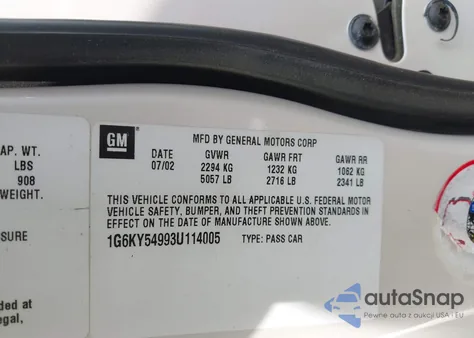 2003 Cadillac Seville Sts from USA, damaged, VIN 1G6KY54993U114005